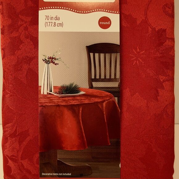 Holiday Time Red Fabric Tablecloth 70 inch diameter Round Holiday Polyester NEW - Picture 7 of 7